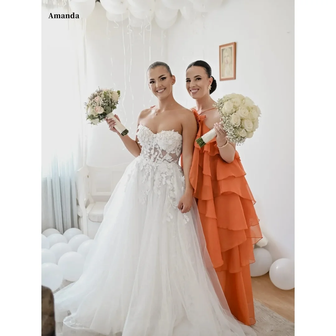

Amanda Customized White Strapless Backless Prom Dress Mesh Fabric vestidos de noche A-line Floor-Length Formal Evening 2025