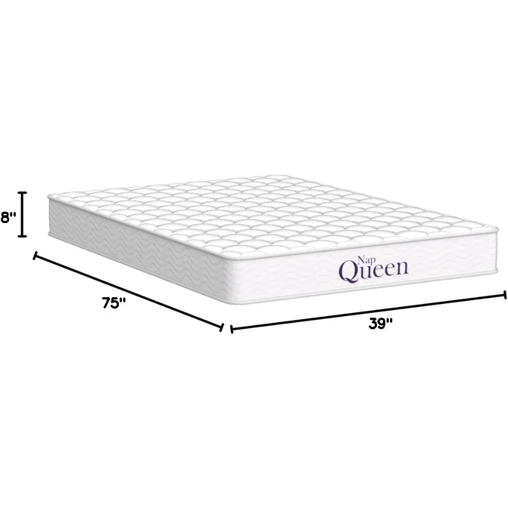 8 Inch Innerspring Twin Size Medium Firm Memory Foam Mattress, Bed in a Box, White