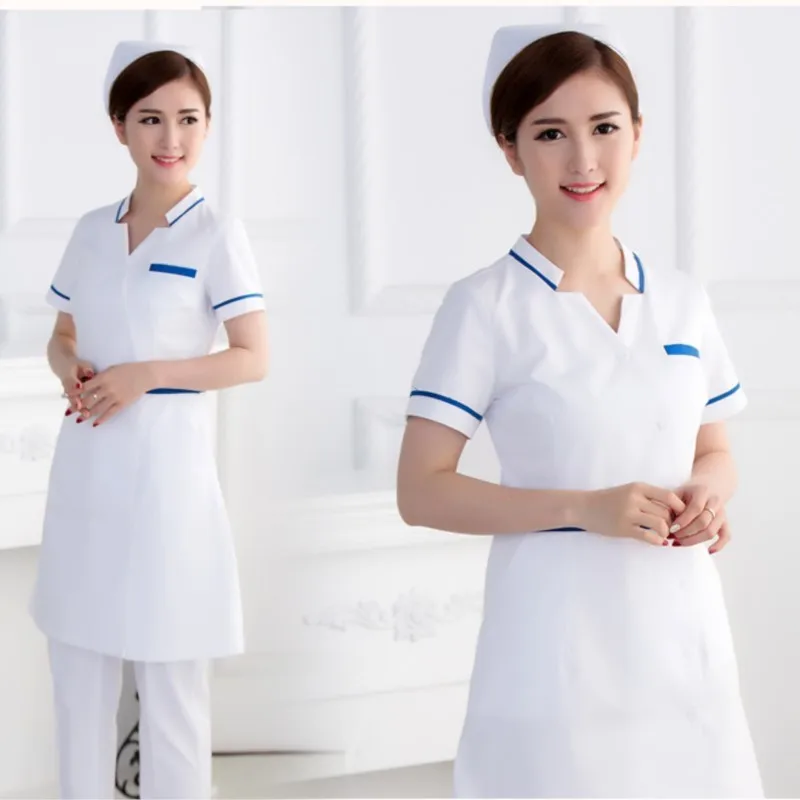 

White pink nurse dress nurse uniform short sleeved women doctor clinic white coat pharmacy beauty salon workwear Medical outfits