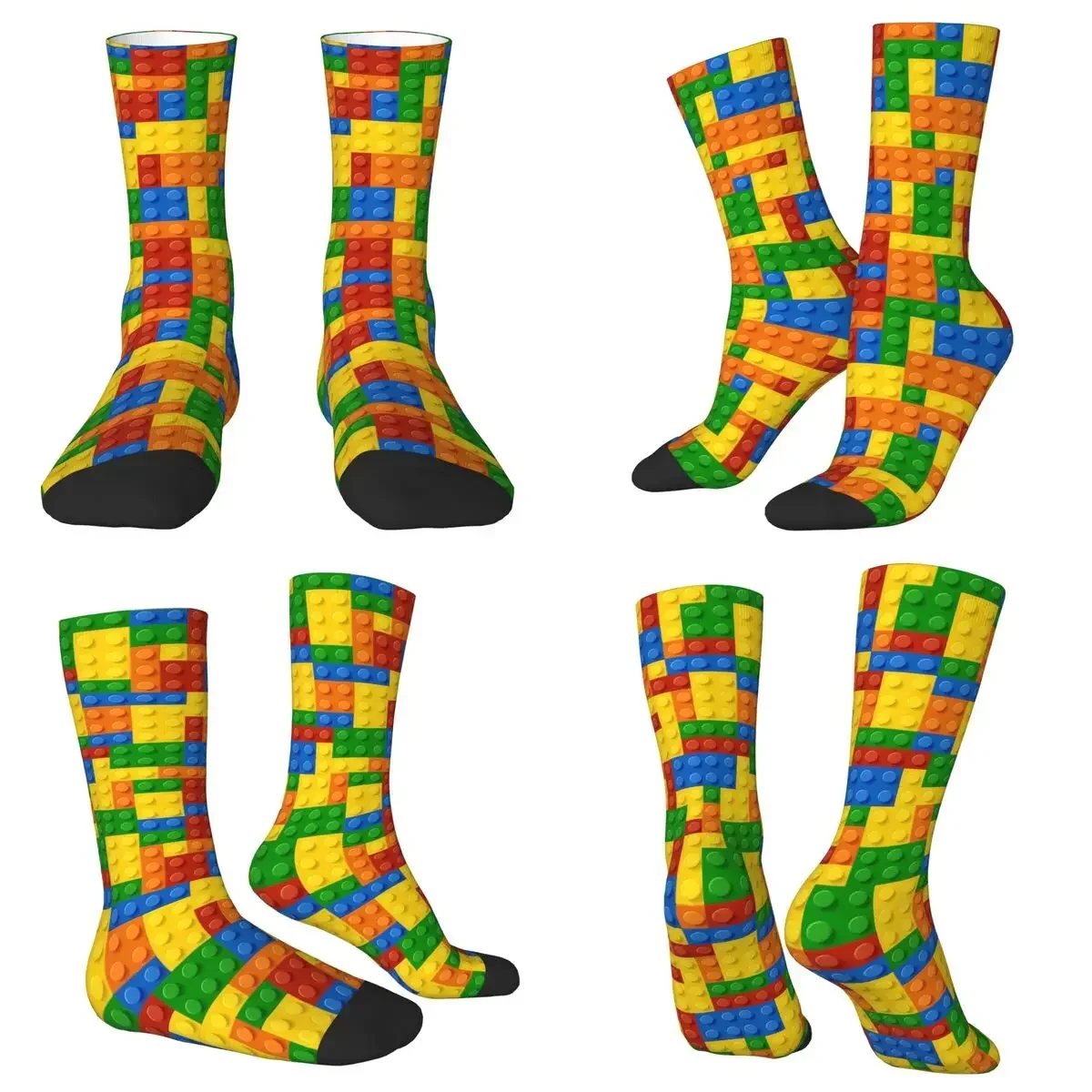 All Seasons Crew Stockings Building Blocks Construction Brick Socks Harajuku Long Socks for Men Women Valentine's Day Gifts