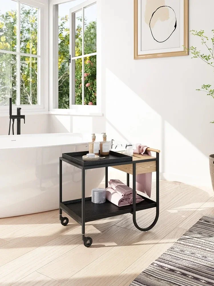 عربة متحركة خزانة تخزين فاخرة خفيفة إسكندنافية صغيرة لغرفة المعيشة أريكة حافة من الخشب الصلب قليلة #4