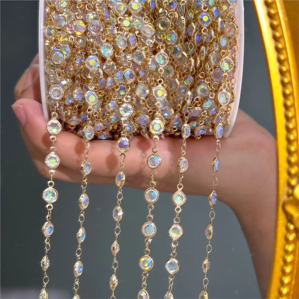 0.5Meter/1Meter Colorful Rhinestone Jewelry Chain Gold Plated Brass Chain for Jewelry Making Necklace Bracelet Accessories Craft view 2