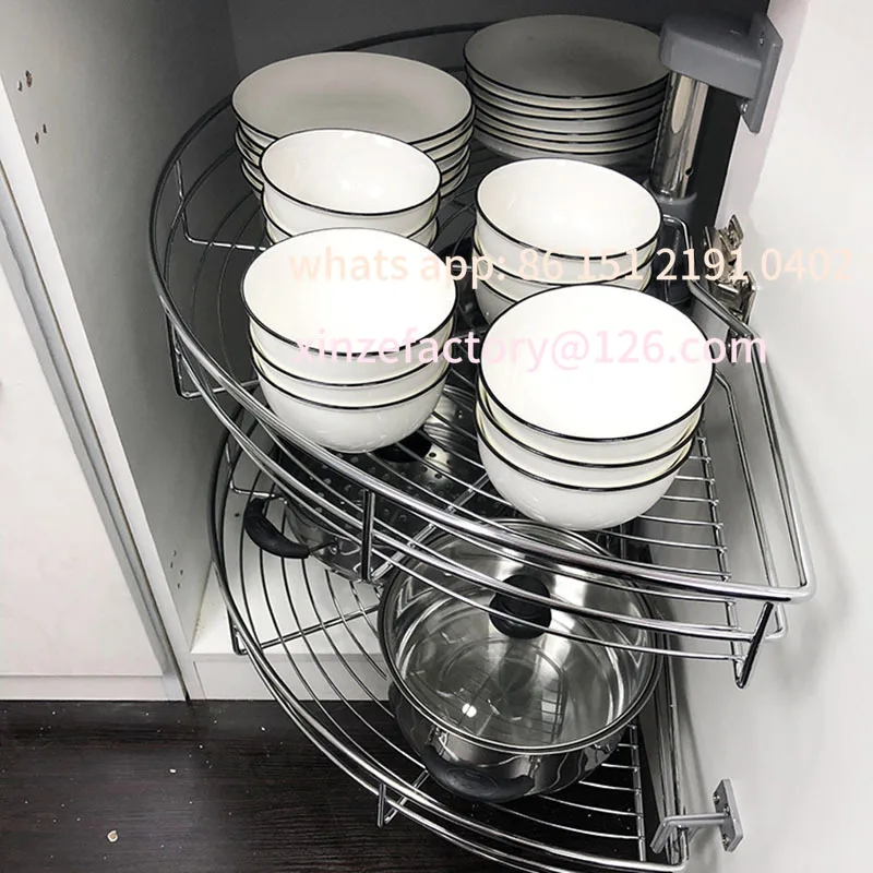 맞춤형 캐비닛 코너 바구니 180도 주방 270도 360도 회전 바구니 회전식 이중 선반 리틀 몬스터