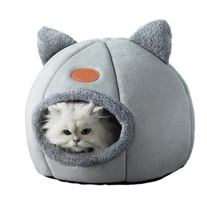 Cat House Tent Windraching Indoor Cat Bed Washable Upholstered Pillow Sleeping House With Cat Ear Shape Soft Self-Heating Kitten