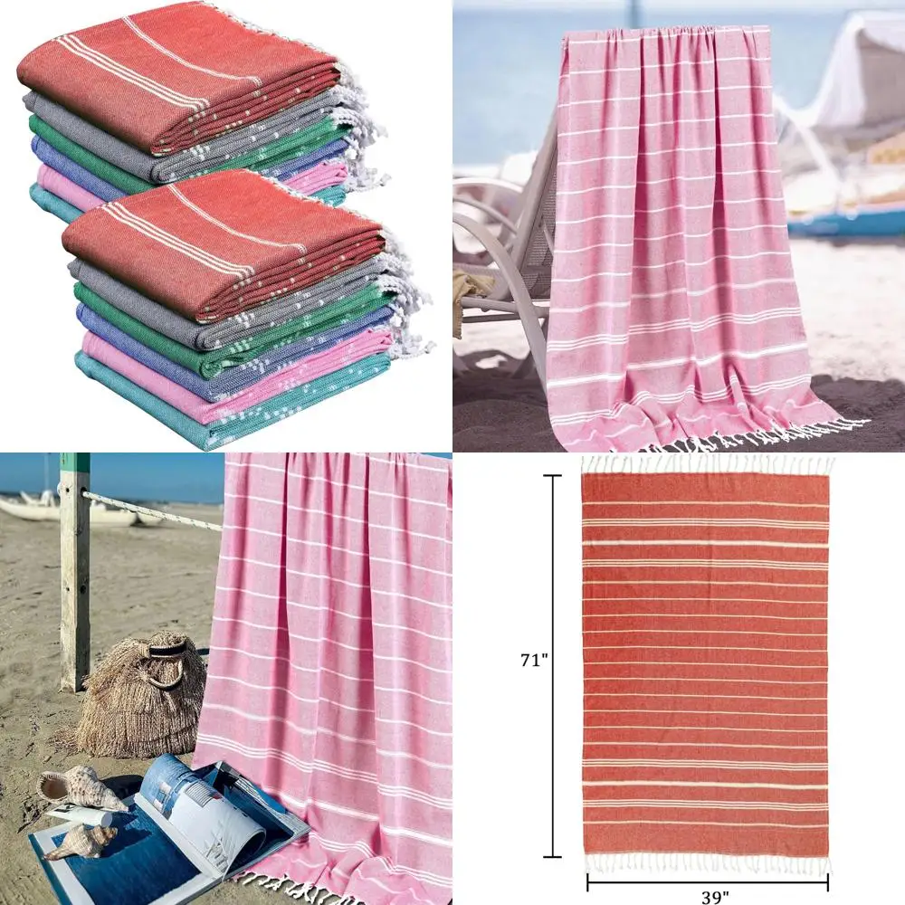 

Oversized Quick-Dry Cotton Beach Towels, 39x71 Inches, Striped, Sand-Free, Bulk Pack for Vacations, Pools, Travel, Cruises