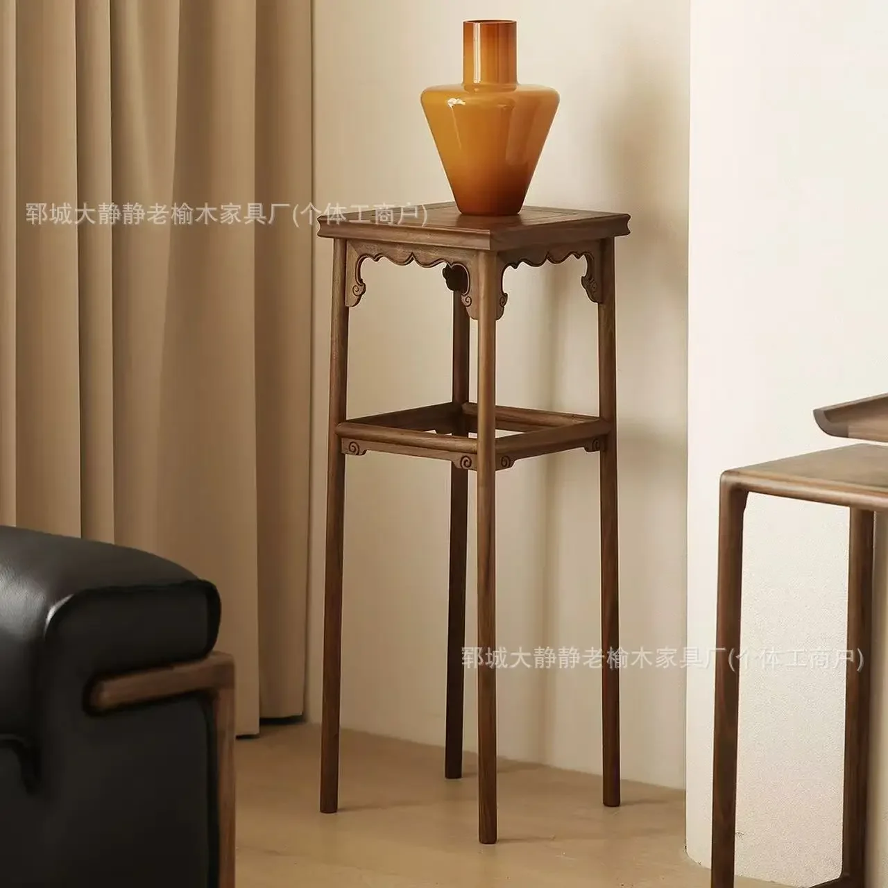 HT  old elm flower stand carved floor-to-ceiling green plant display stand against the wall log stand balcony flower pot
