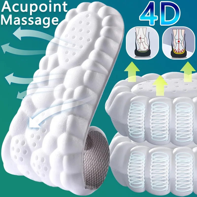 Plantilla de masaje de acupuntura 4D para aliviar la fatiga del pie, almohadilla para zapatos, plantillas deportivas de protección para el tobillo, cojín elástico para zapatos para correr y baloncesto