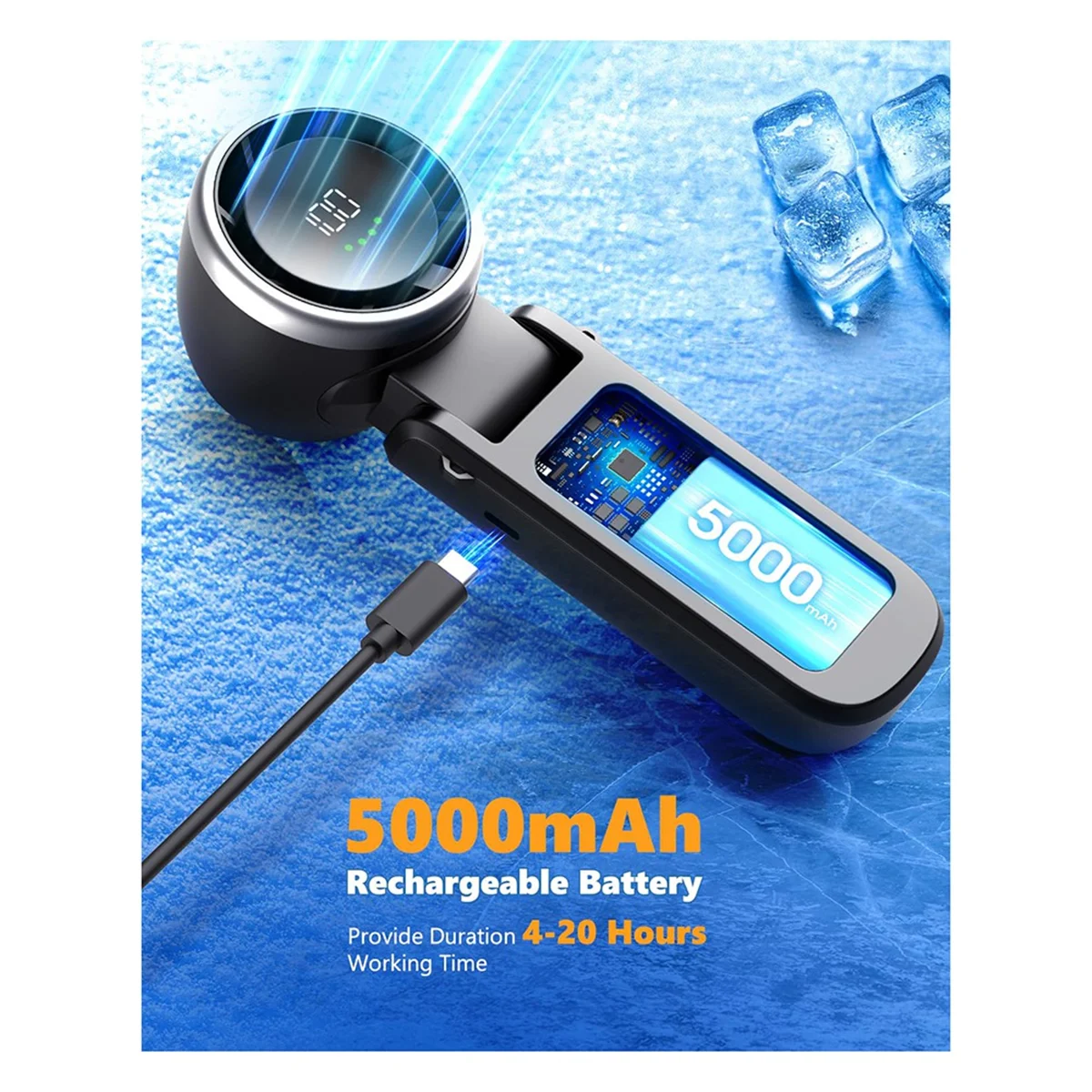 

Портативный ручной турбовентилятор HIWS, бесступенчатый, 100 передач, ветровой перезаряжаемый персональный ручной вентилятор, 5000 мАч для активного отдыха/в помещенииB