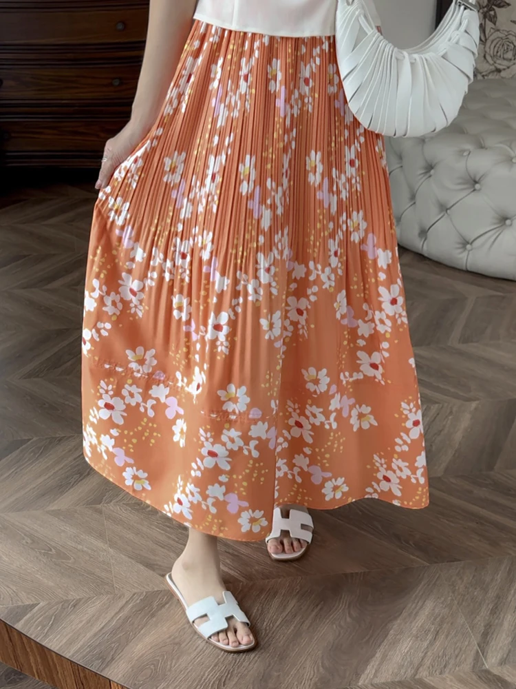 

Юбка-трапеция с защитой от морщин, на резинке, с высокой талией, из полиэстера, с принтом, для повседневной носки, женская, летняя коллекция