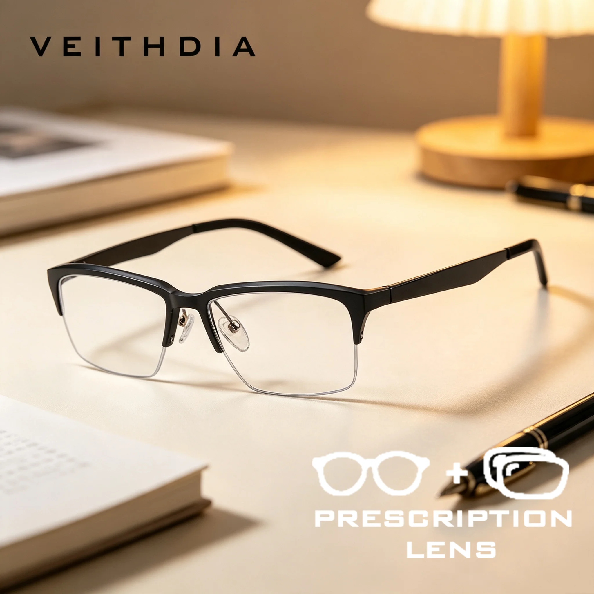 VEITHDIA Customizable Prescription Glasses Anti Blue Ray Optical Aluminum Magnesium Frame Anti-Fatigue Myopia Eyeglasses P87J27