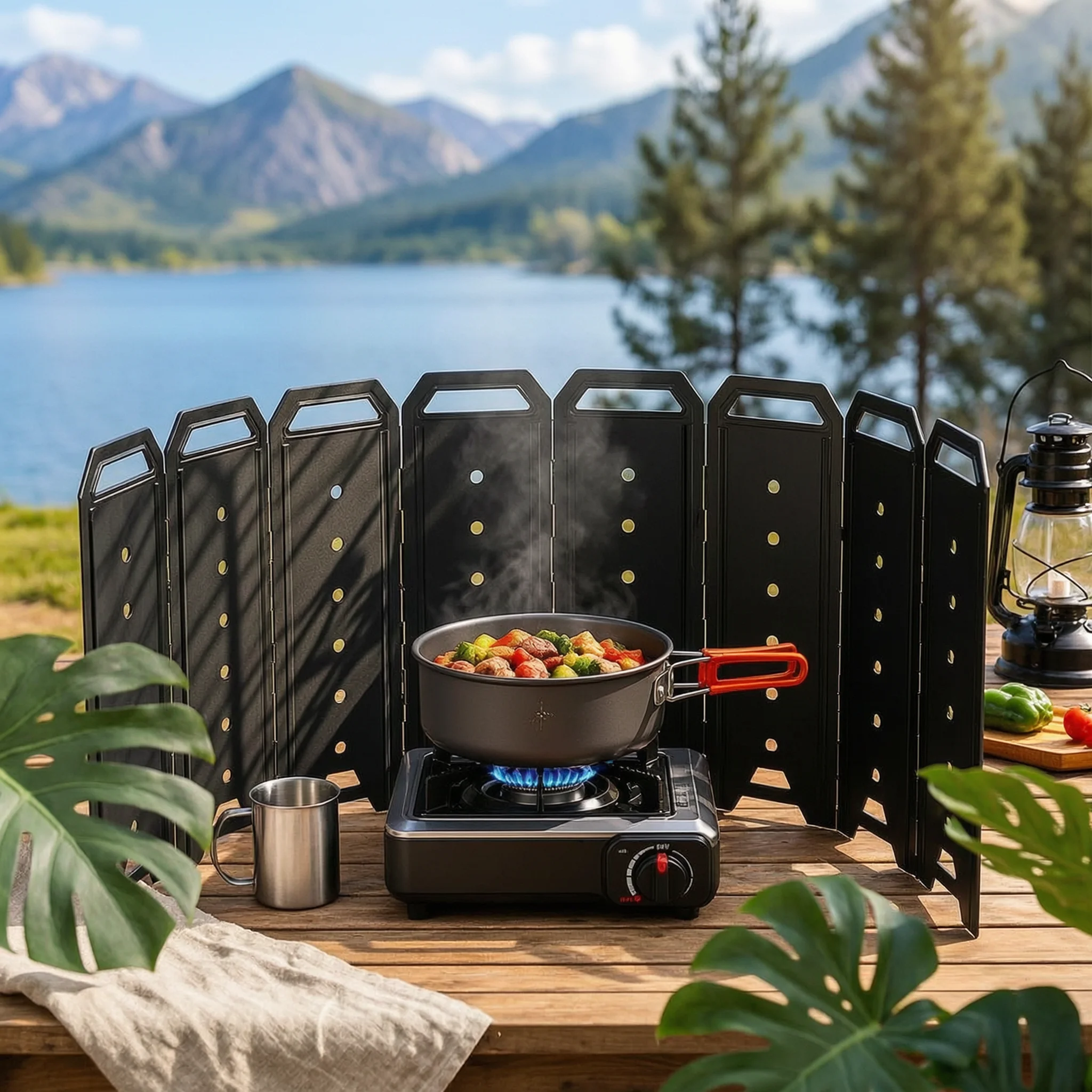 Foldable Fire Fireplace Windscreen Portable Wood Heater Windscreen 8-Panel Metal Screen Heat Resistant Heater Wind Barrier Heavy