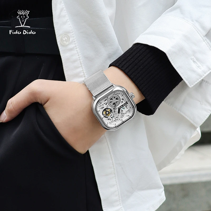 【Fido Dido】Orologi per coppie Orologio al quarzo unisex impermeabile con cinturino in acciaio inossidabile |   Stile meccanico |   Regalo di San Valentino FD2366-1102