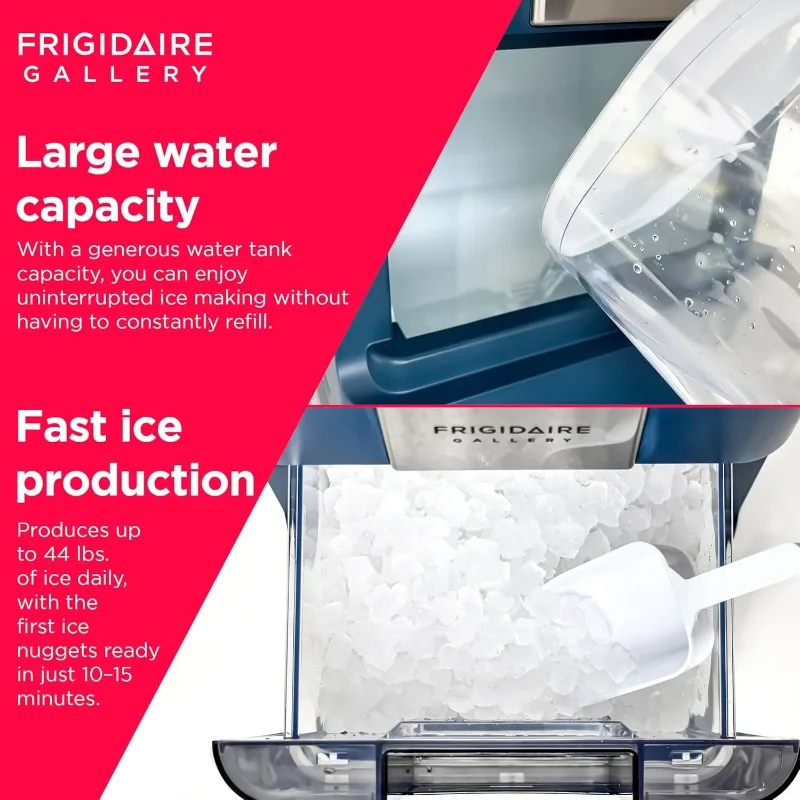 FRIGIDAIRE Máquina de hielo masticable crujiente para encimera, 44 libras por día, autolimpieza automática, 2,0 generación, azul marino
