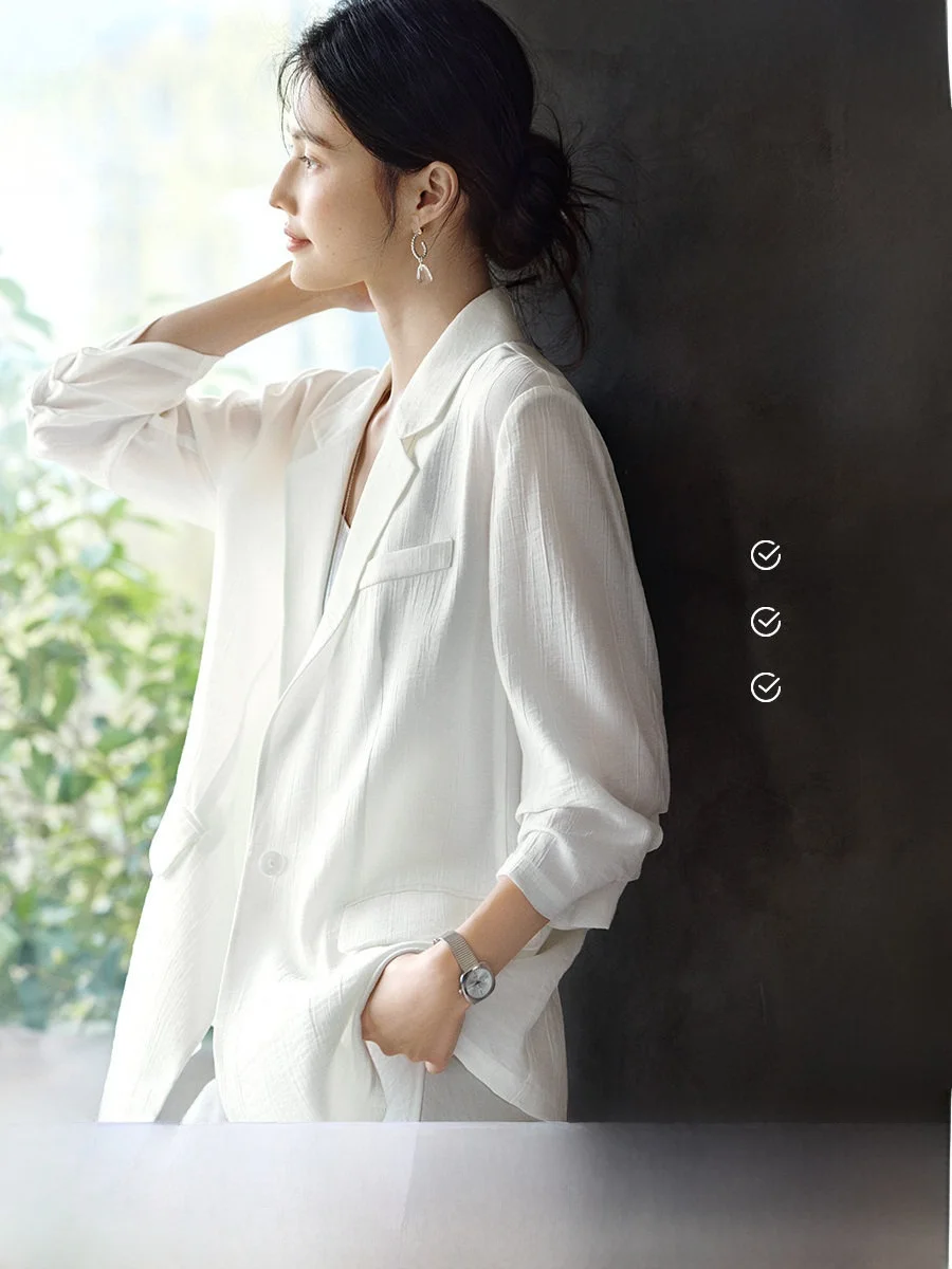 

Элегантный белый пиджак женский XWI: Изысканный, стройнящий, в западном стиле, для важных мероприятий, Лето 2026