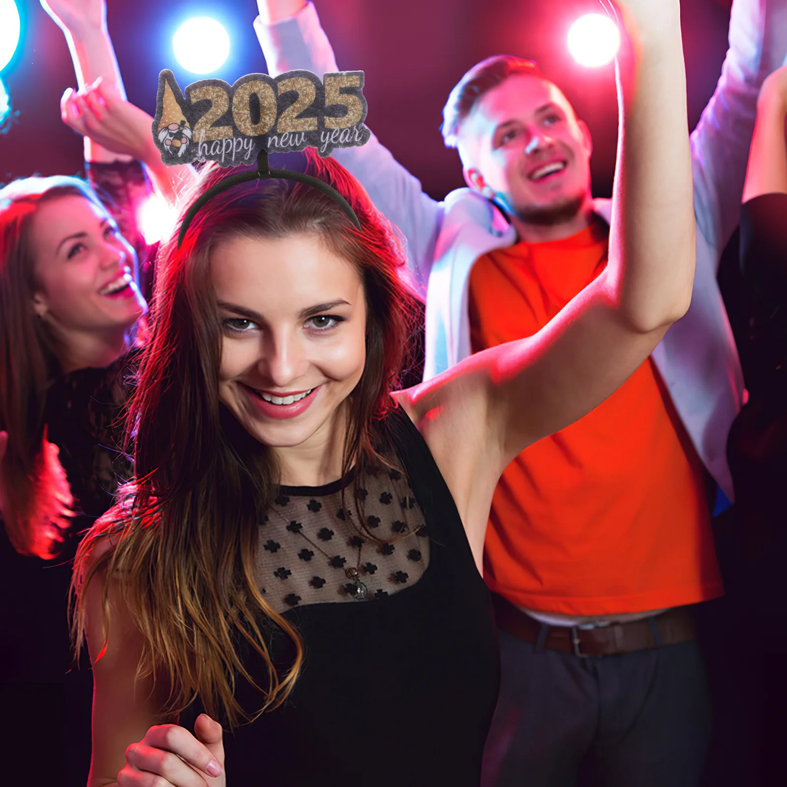 

Happy New Year Hair Hoop 2025 Gnome Design New Year Eve Party Photo Props Decorations for Women Girls Kids 2025 Themed Hair Hoop