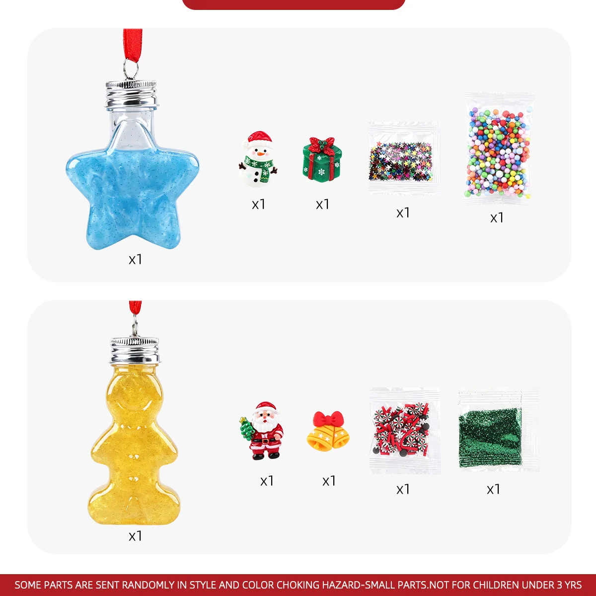 2Pcs Christmas Slime Set,Star & Gingerbread Man Bottle DIY Slime Kit with Xmas Decor Charms Beads & Slices
