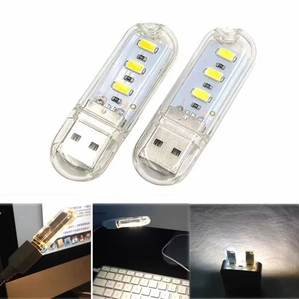 Portable 3LED USB Night Light White Light Mini Night Lamp 5V DC Table Lamp Bedside