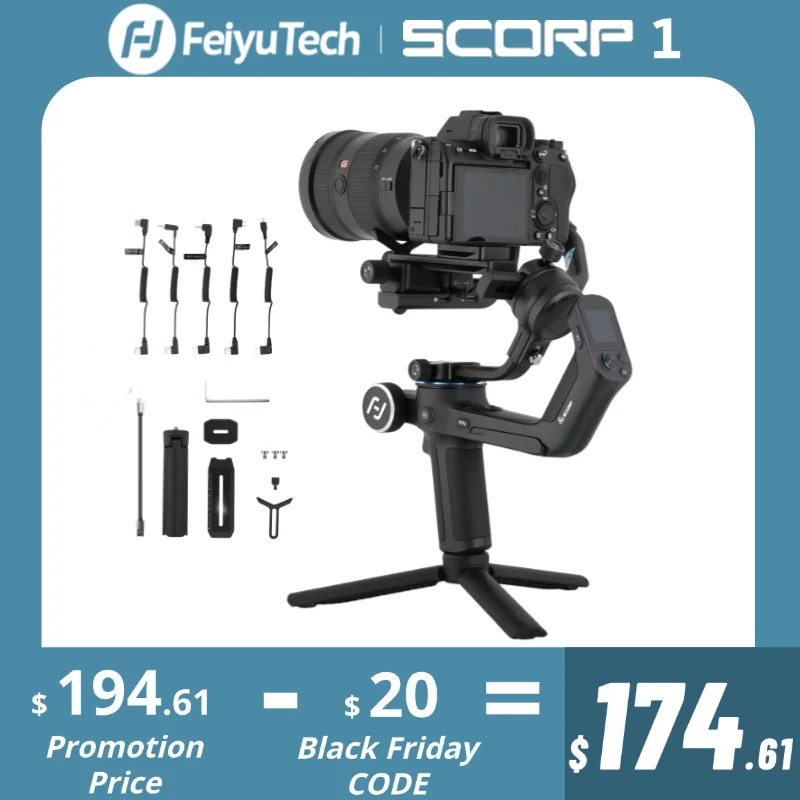 FeiyuTech SCORP-1 3-Axis Handheld Gimbal Stabilizer Handle Grip for DSLR Camera Sony with Display Screen Simplified Version