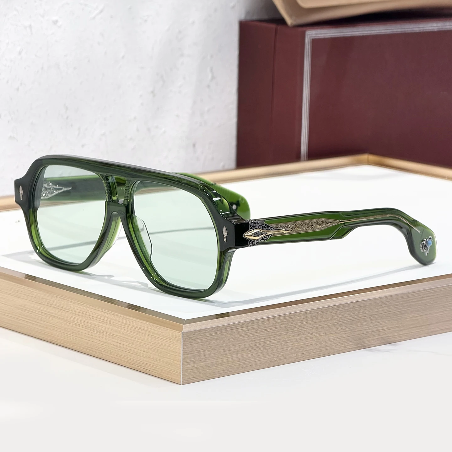 نظارات شمسية برتقالية مربعة مصنوعة يدويًا يابانية فاخرة من WILDORSE للرجال نظارات شمسية للحفلات الواقية من الشمس في الهواء الطلق للنساء بأنماط معدنية