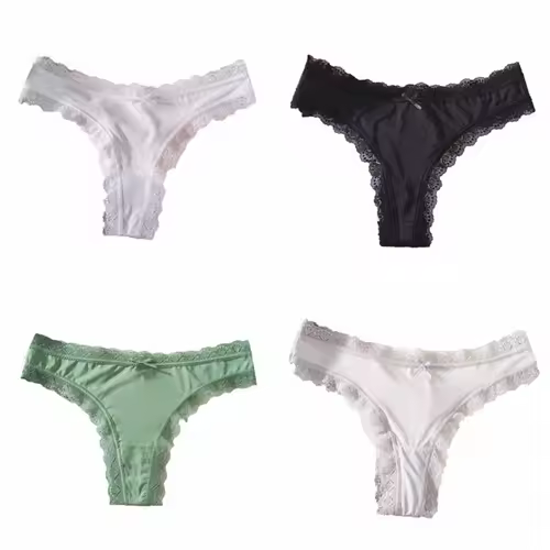 Comfortable Seamless Ice Silk Panties Cotton Crotch Thong Lace Bow Briefs Underwear Low Waist Women's Summer Panties Girl - Image 6
