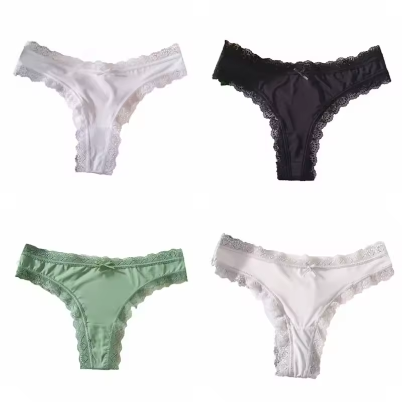 Comfortable Seamless Ice Silk Panties Cotton Crotch Thong Lace Bow Briefs Underwear Low Waist Women's Summer Panties Girl - Image 6
