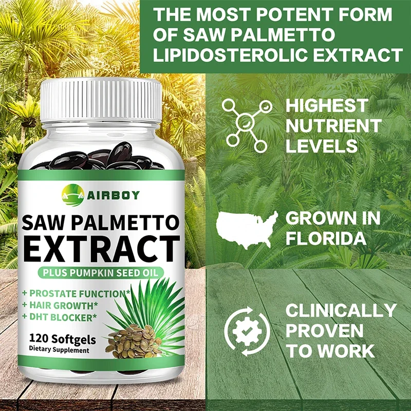 Saw Palmetto Capsules - for Men\'s Prostate Health, Hair Growth, Urinary Tract Health - Non-GMO Gluten-Free