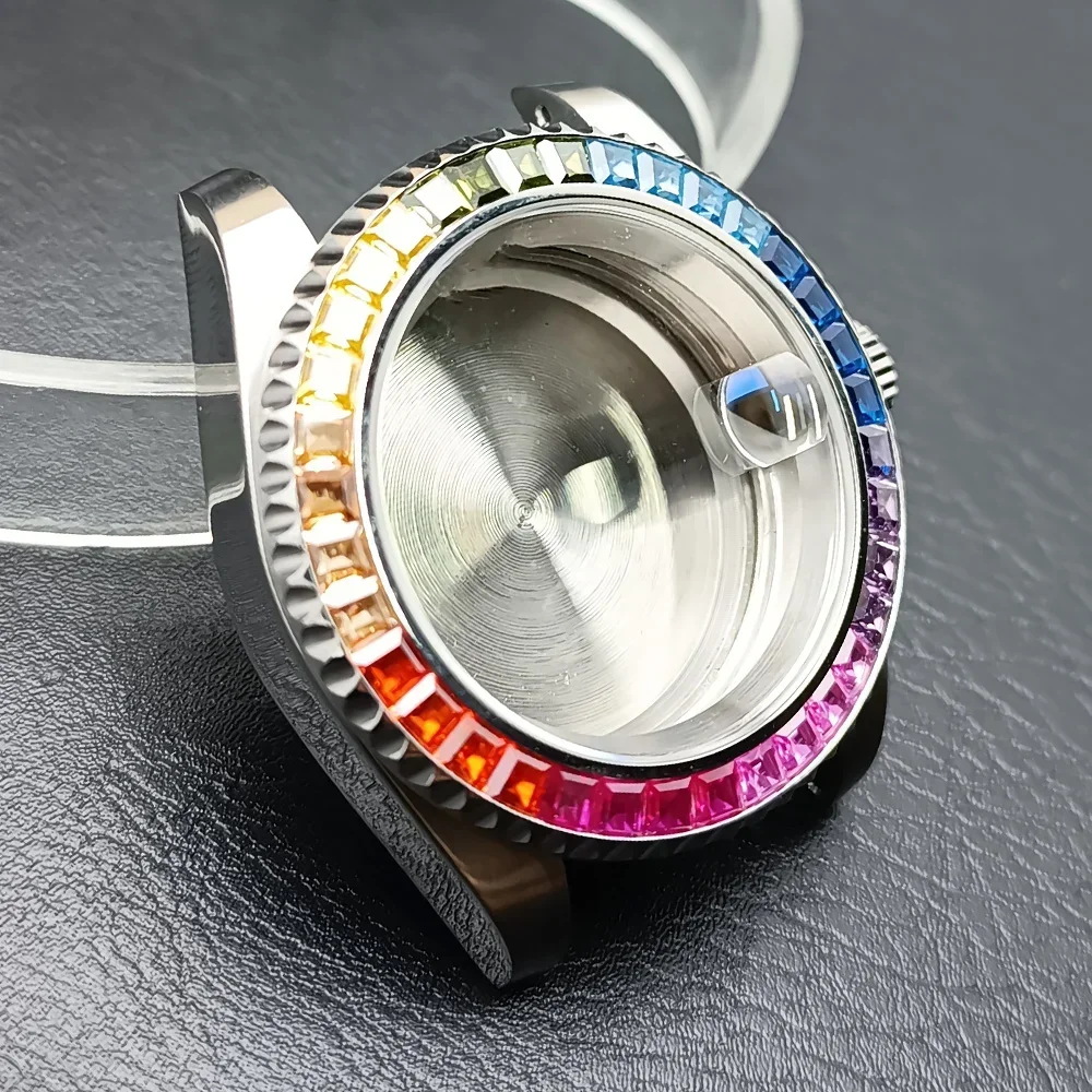 40mm NH35 Case Rainbow Diamond Bezel Mens Stainless Steel Mechancial Automtaic Parts Accessories for Yacht SUB NH36 Movement