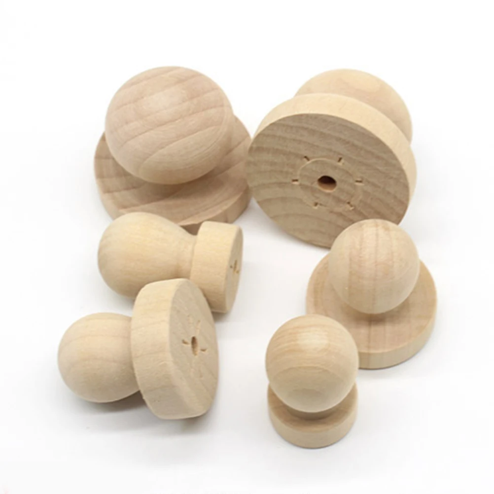 

5 Pcs Solid Wood Round Handle Seal Stamp Scrapbook Craft Stamps Furniture Scrapbooking