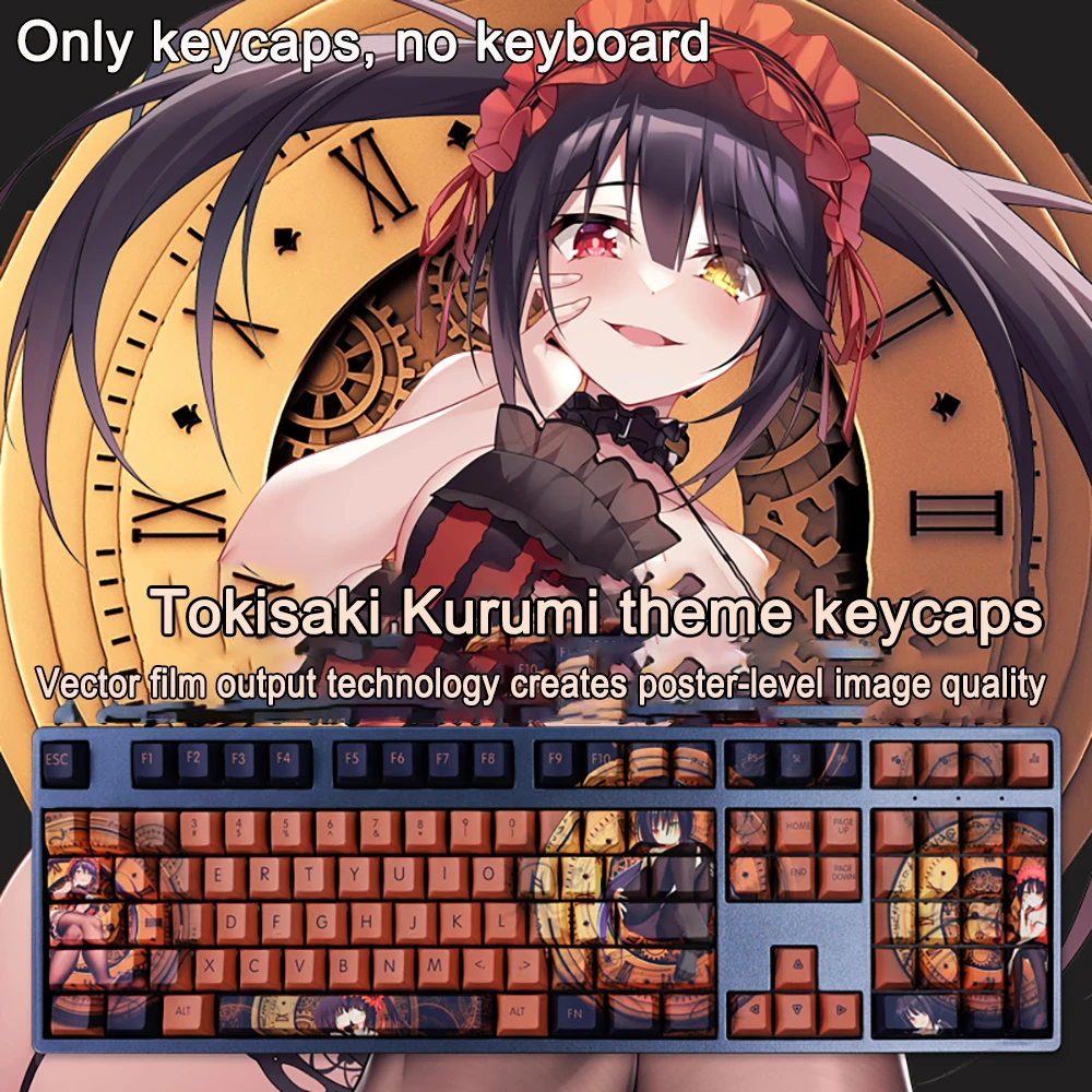 Date A Live Keycaps Tokisaki 108 Keys PBT Dye Subbed Keycaps Cherry Anime Cartoon Gaming Key caps For ANSI 61 87 104 108 Keys