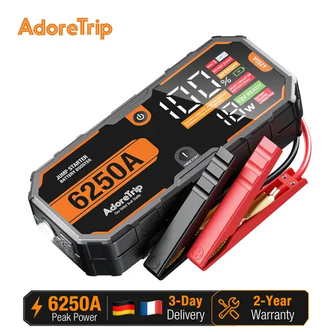 AdoreTrip 6250A Portable 12V Jump Starter 24000mAh Power Bank Auto Battery Booster for 12L Gas 6.5L Diesel Pickups SUV Off-Road 4x4