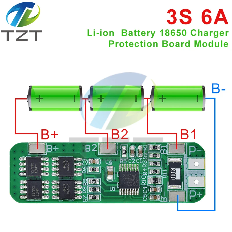 TZT 3S 6A Li-ion Lithium Battery 18650 Charger Protection Board Module 10.8V 11.1V 12.6V Wholesale