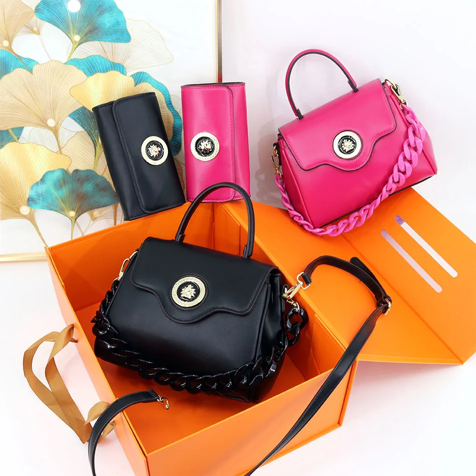 VM FASHION KISS Women\'s Handbag Wallet Set Solid Color Shoulder Bag Acrylic Chain Handbag Crossbody Wallet Set Two-piece Set