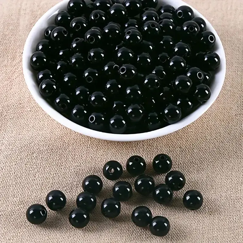 100pcs 8mm Black Round Loose Beads Solid Color Energy With Small Hole Beads For Bracelets Necklaces Jewelry Making