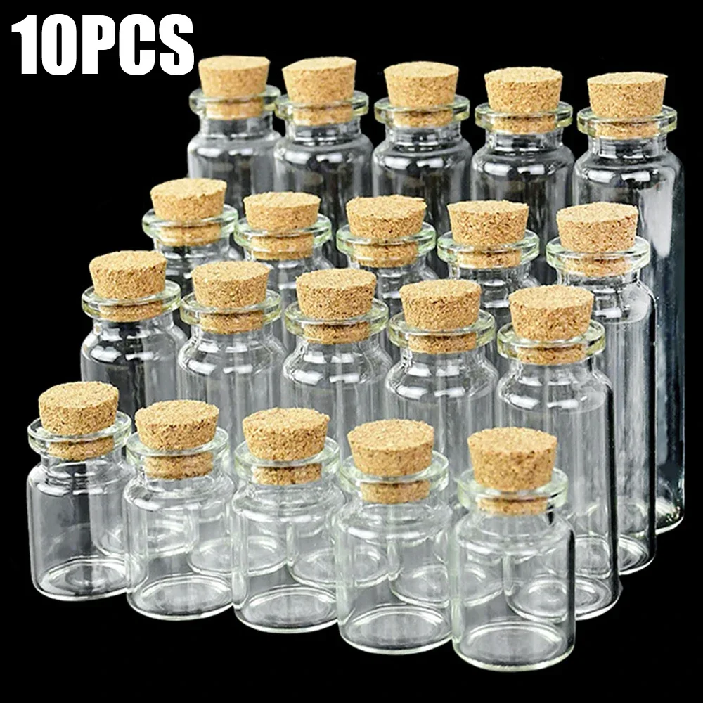 10PCS Mini Glass Bottles Transparent Wishing Bottles Cork Stopper Storage Bottle Creative Candy Jars DIY Container Wedding Decor