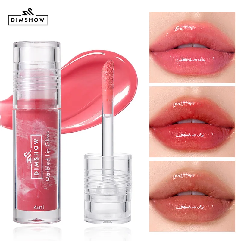 DIMSHOW 6 Colors Marbled Mirror Lip Glaze Texture Essence Moisturizing Lip Care Lip Gloss for Easy Lip Appearance