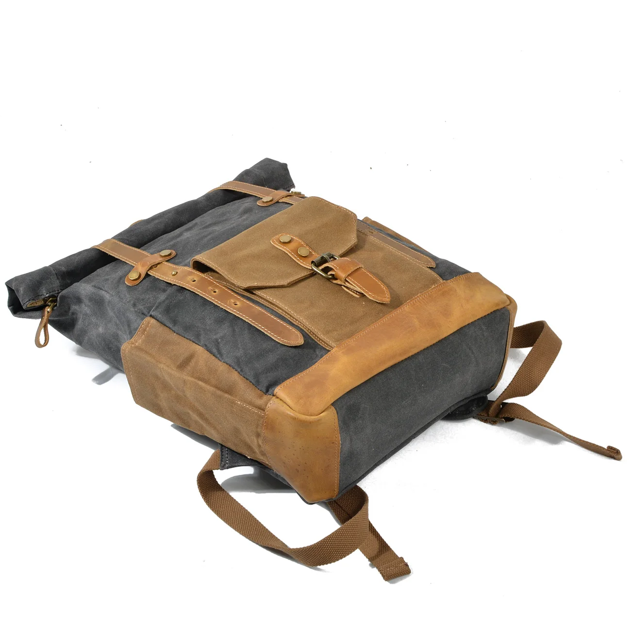 MUCHUAN Vintage Oil Waxed Canvas Leather Backpack Large Capacity Teenager Traveling Waterproof Daypacks 14\