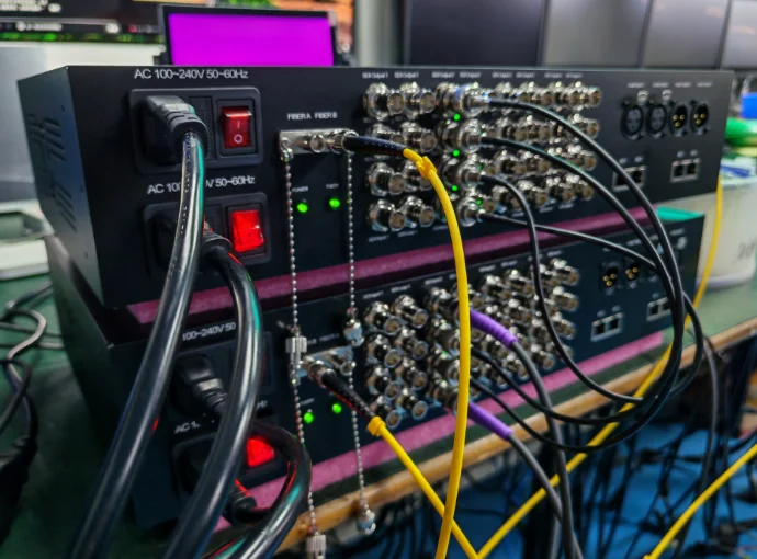 12 channels 12g video sdi in , 4 sdi out, 2ch bidirectional  audio ,( 2 ethernets shared  1 g* 2)  ST duplex  fiber  transeiver