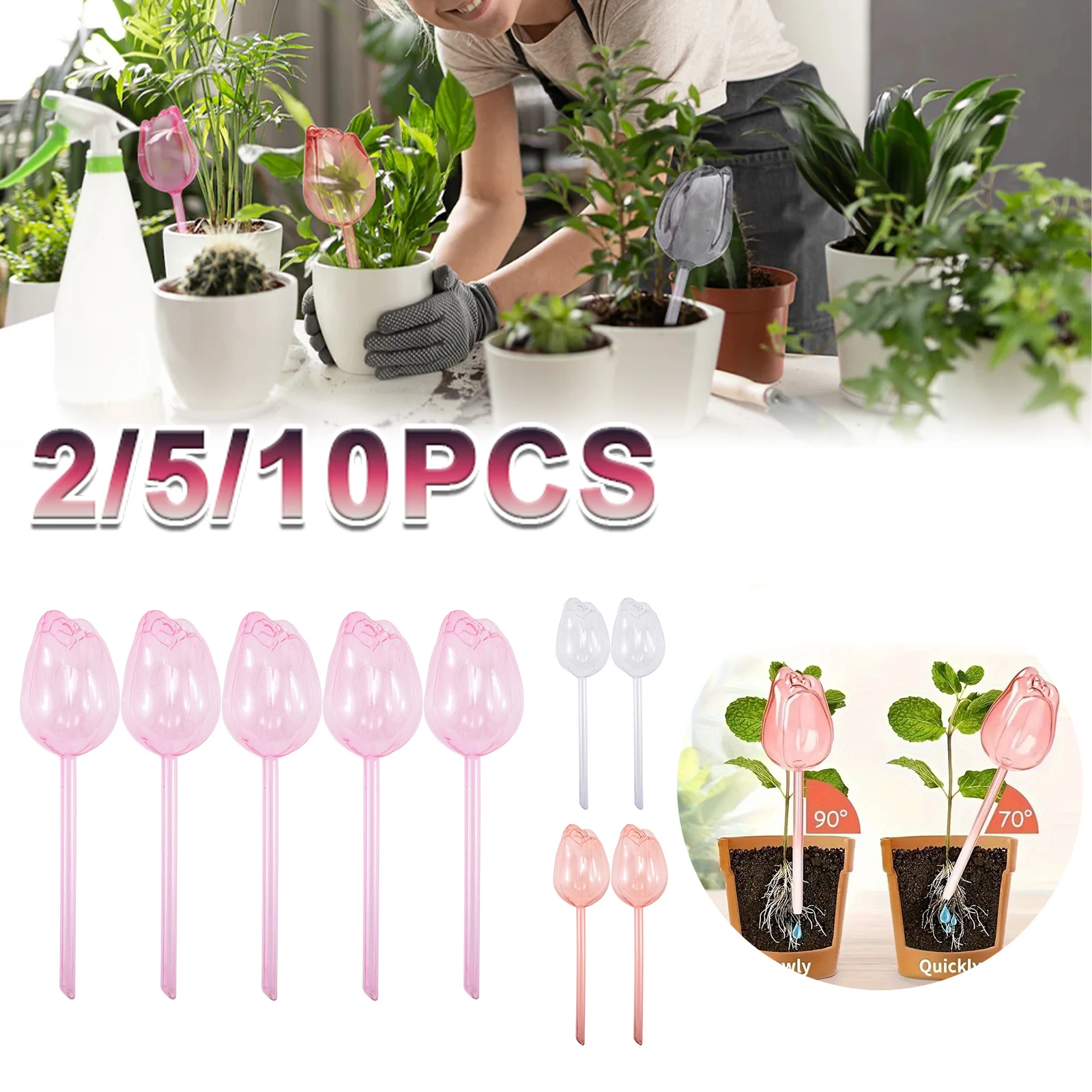 

Automatic Plant Watering Bulbs Self Watering Pink Tulip Design Water Feeder Globes for Indoor Outdoor Plants Drip Irrigation