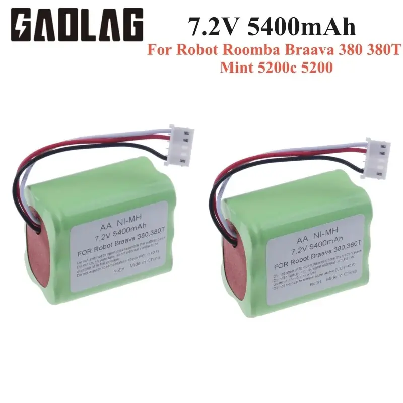 7.2V NI-MH 5400mAh Battery for iRobot Braava 380T 380 390T Mint 5200 5200B 5200C Vacuum Cleaner upgraded 3000MAH NI-MH Battery