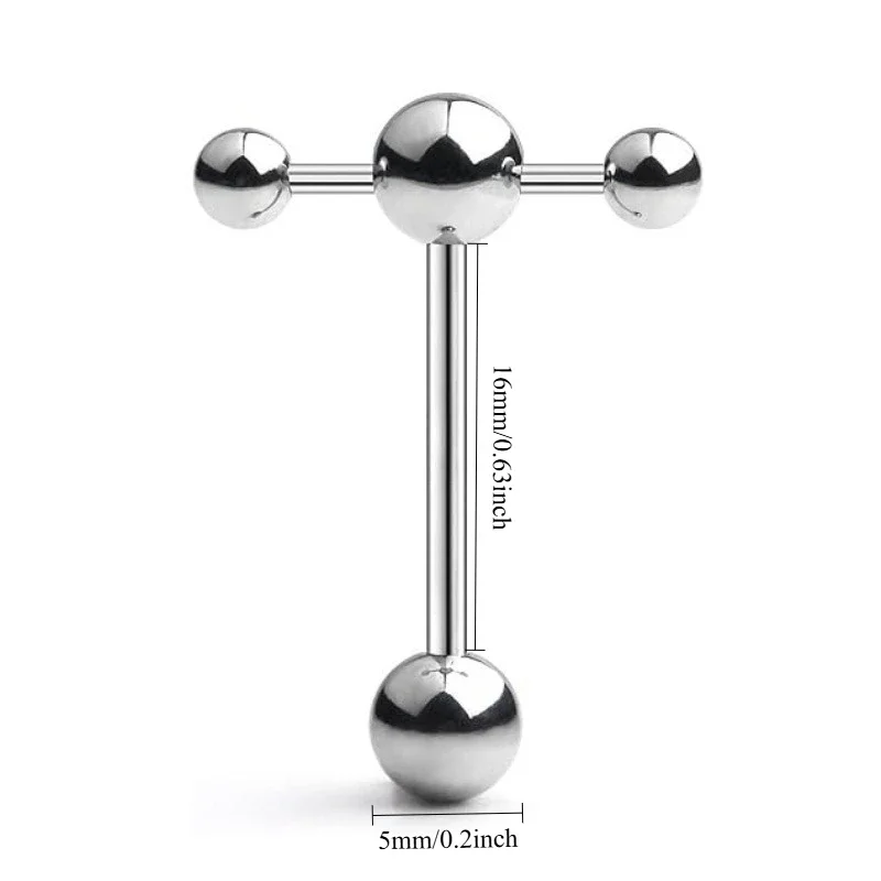 14G Tongue Rings Door Knocker Tongue Ring 316L Surgical Steel Double Barbell with Slave Ring For Women Men Body Piercing Jewelry