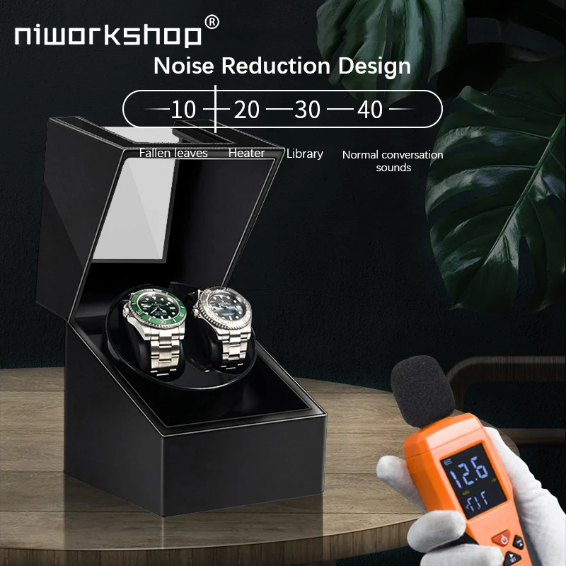 1pc Niworkshop 2 Slots Automatic Watch Winder, Luxury PU leather Watch Box with Silent Motor, Flexible Watch Pillow