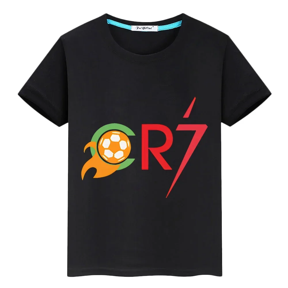 Football fan CR7 printed pride tshirt Casual boy Tops T-shirt Kawaii Short 100%Cotton anime Tees y2k one piece kids clothes girl