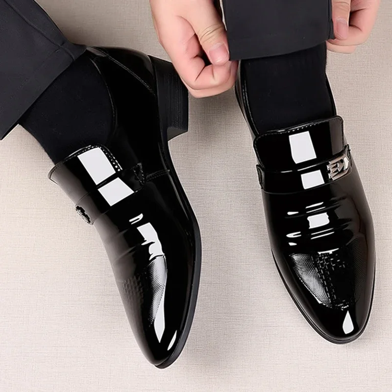 Brand New Patent Leather Shoes for Men Casual Business Shoes Office Work Shoes for Male Party Wedding Oxfords Point Toe Loafers