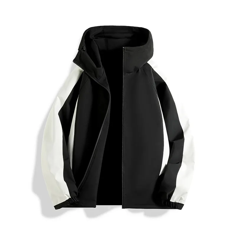 

Double-Sided Wearable Hooded Jaet for Men Autumn Winter Waterproof Polyester Fiber Long Sve Casual Outerwear Coat