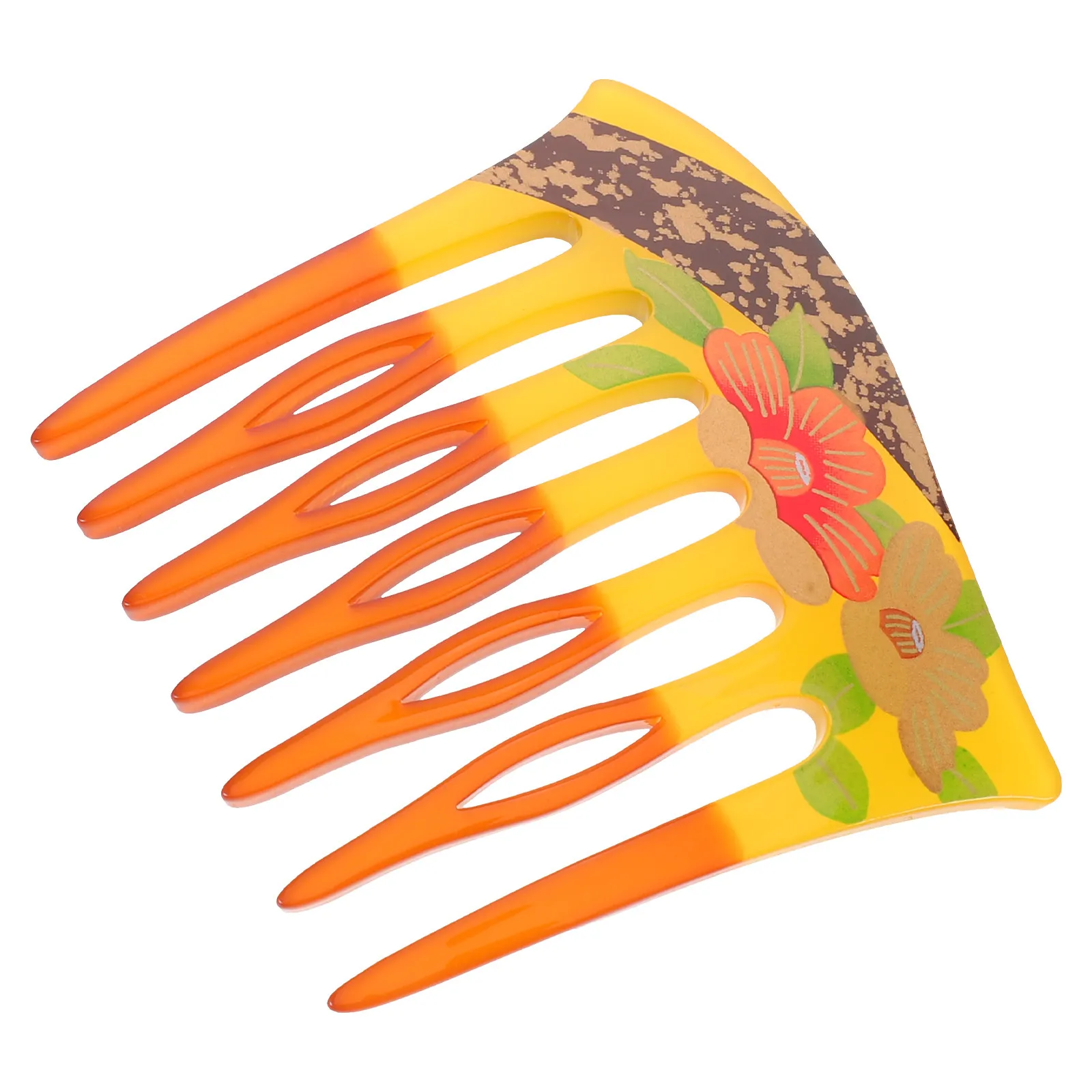 

French Hair Side Comb U Shaped 7-Tooth Acrylic Hairpin Floral Printed Retro Vintage Twist Updo Styling for Wedding Birthday