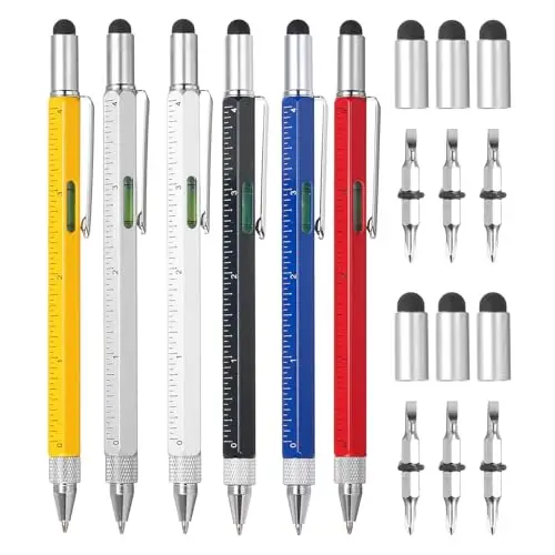 24Pcs 6 in 1 Combines Screwdriver Ruler Level Stylus Refills, Gift for Father Men Husband, Portable Tool for Work DIY Projects