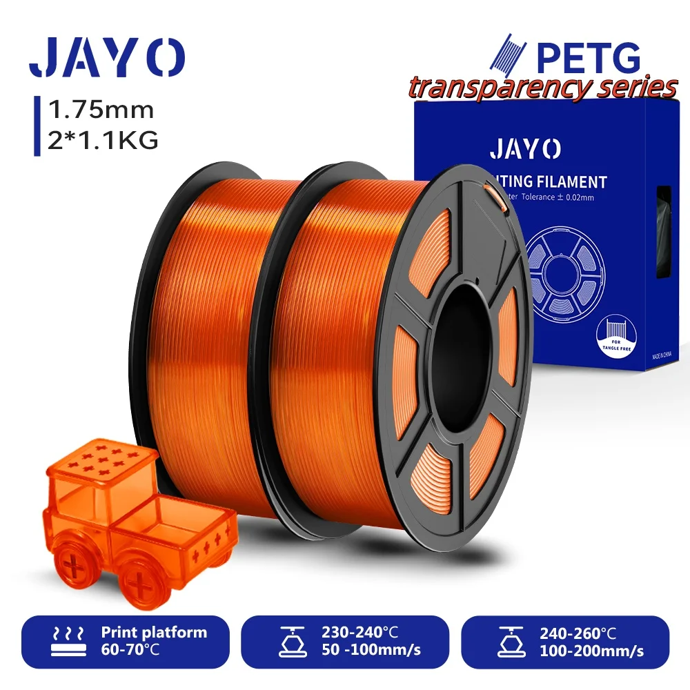 JAYO 2,2 kg 3D-PETG-Druckerfilament, 1,75 mm PETG-Druckerfilament, ordentlich gewickeltes 3D-Druckmaterial für Bambu FDM 3D-Drucker
