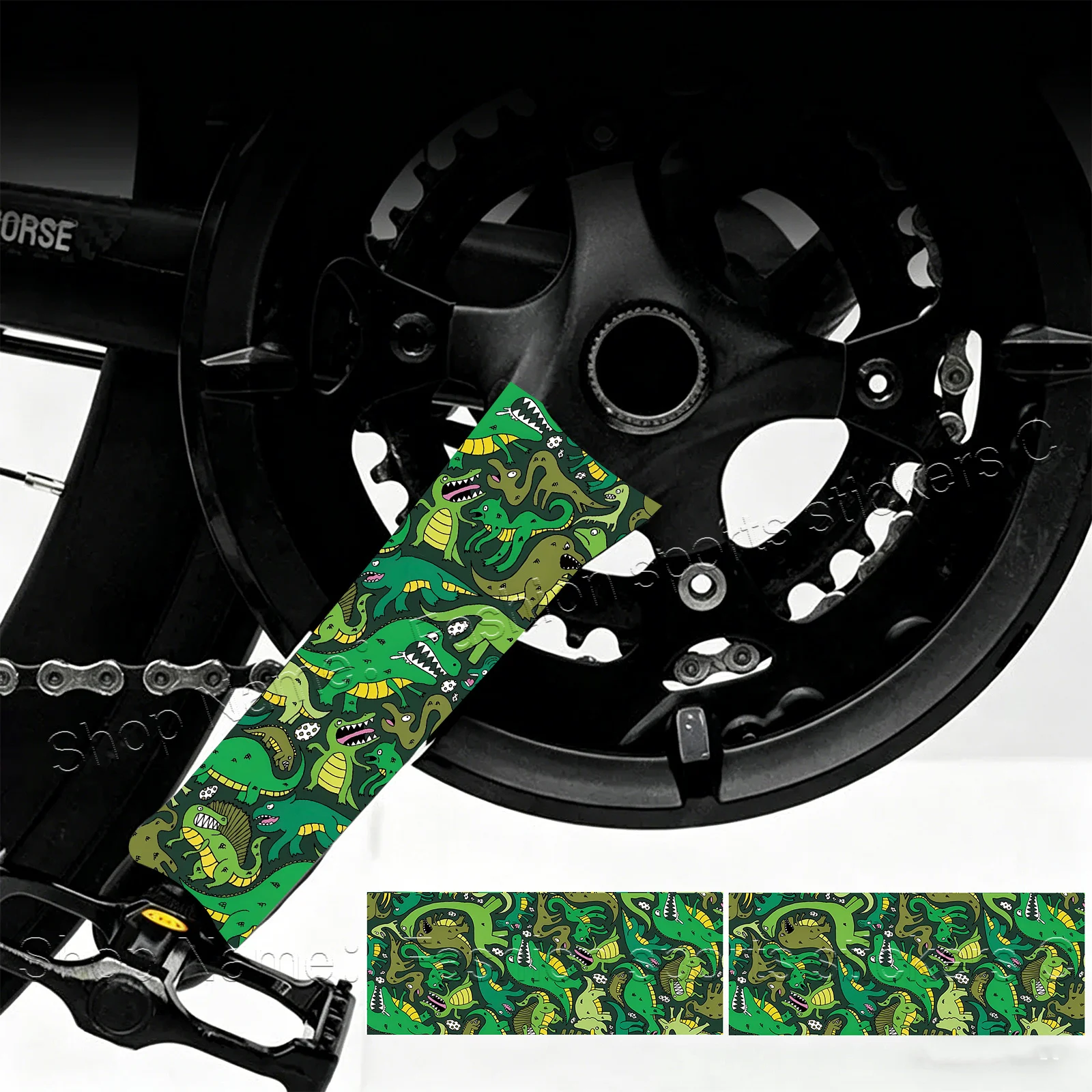 1Set 2Pcs Cartoon Dinosaur Bike Crank Stickers, Waterproof Decals for MTB Crank Decor, Holiday Gift