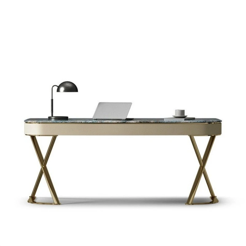Desk, solid wood bedroom writing desk, marble black titanium desk