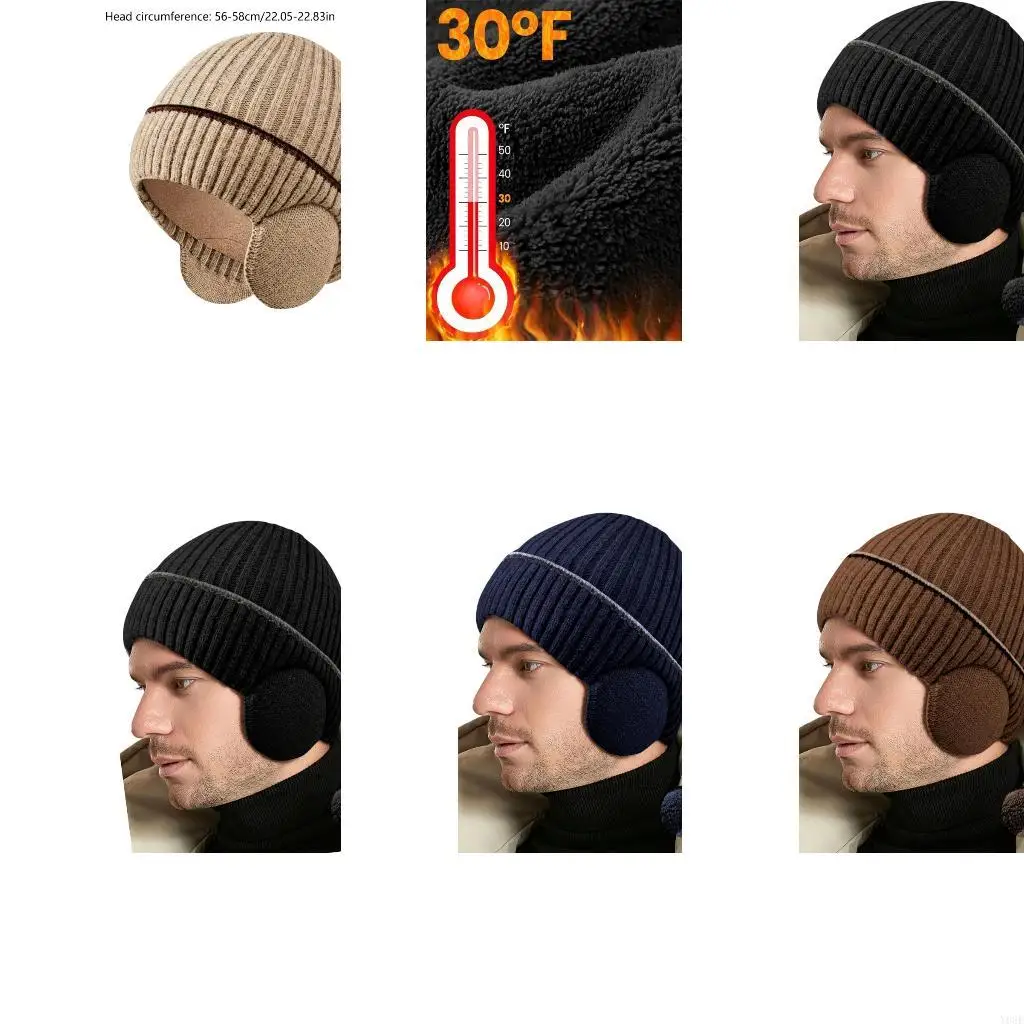 Ribbed Outer Ear Cover Hat for Adults with Cold Day Warmth for Daily Wear Y08E
